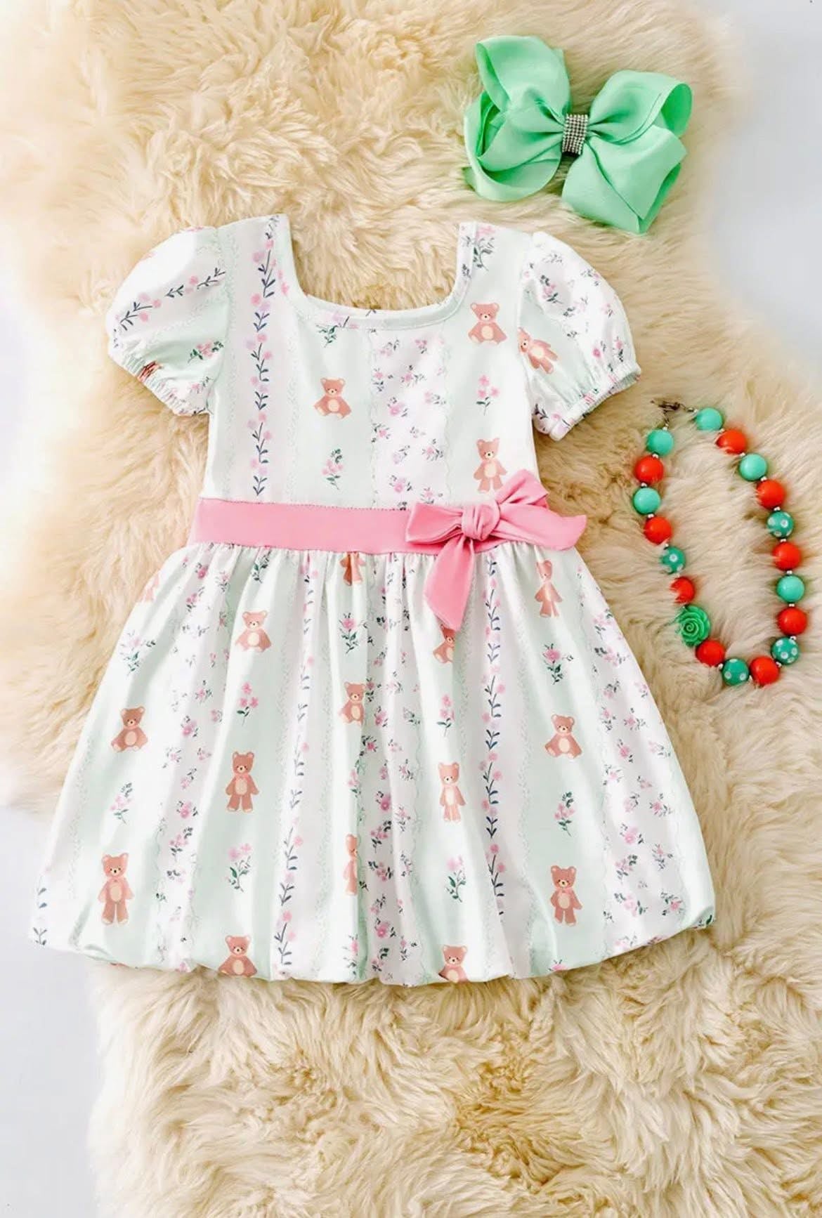 Teddy Bear Dress with Pink Bow