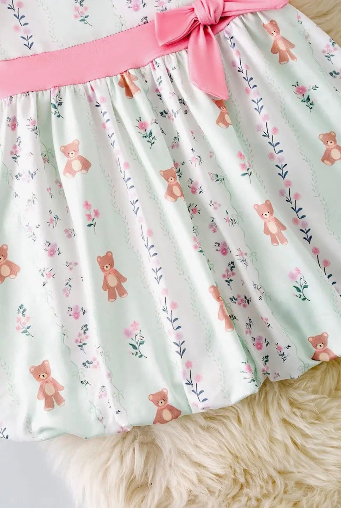 Teddy Bear Dress with Pink Bow