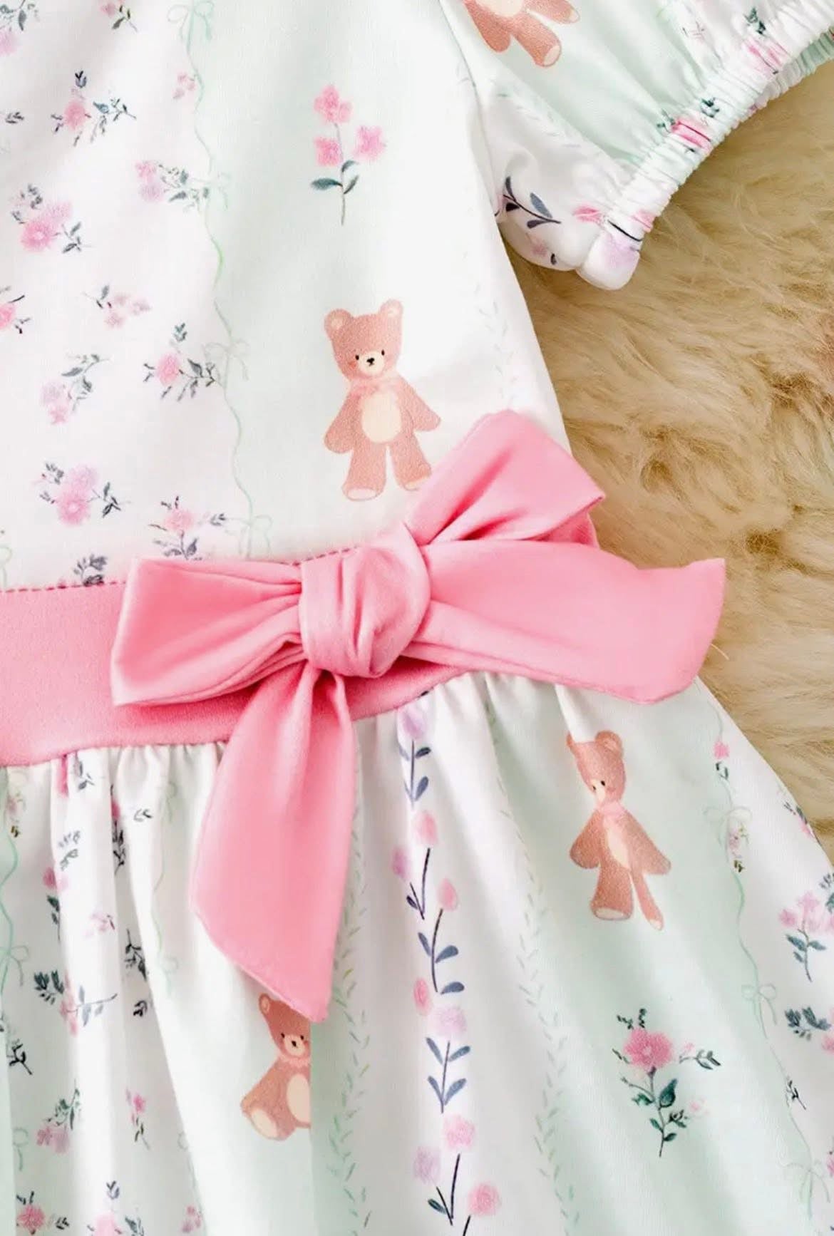 Teddy Bear Dress with Pink Bow